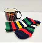 Hudson Bay Unisex Multistripe Trouser Socks & Varsity Mug Gift Set NEW