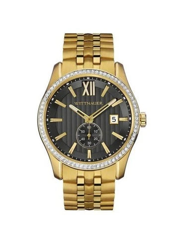 New Wittnauer Michael Men’s Watch Gold Black Dial W/ Crystal Rhinestone WN3031