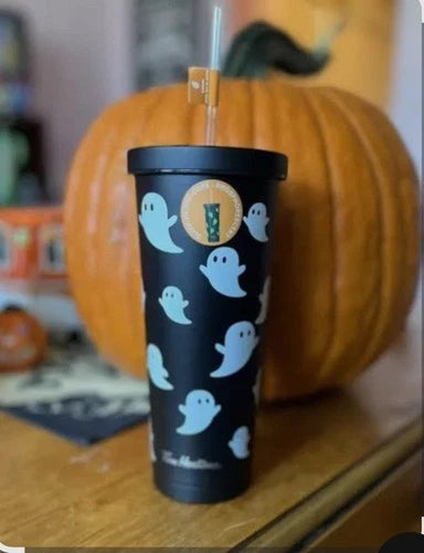 Tim Hortons Halloween 2024 Glow Ghost 24oz Tumbler Black Limited Edition NEW