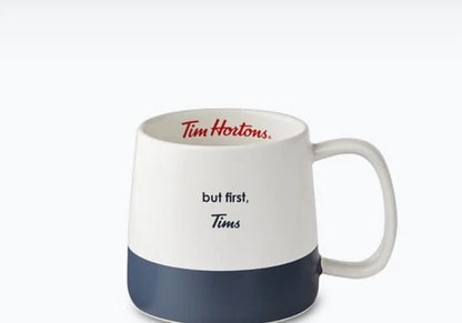 NEW Tim Hortons 2025 White & Blue Coffee Tea Mug NEW "but First Tims"